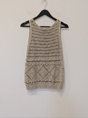 Mango - Linen Blend Crochet Knit Tank